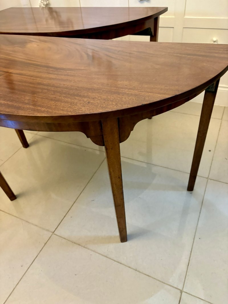 Pair of Antique George III Quality Figured Mahogany Shaped Demi Lune Console Tables - Image 16